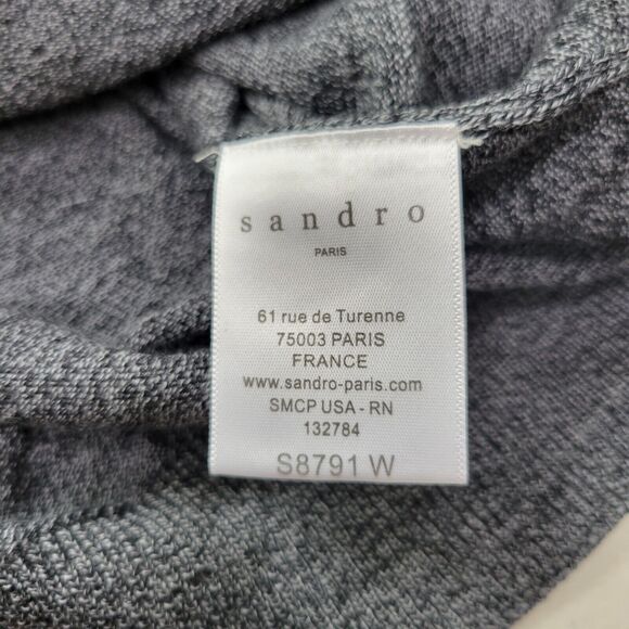 Sandro Paris Merino Wool V-Neck Sweater Size Small Gray Washable Preppy Classic - Picture 11 of 13